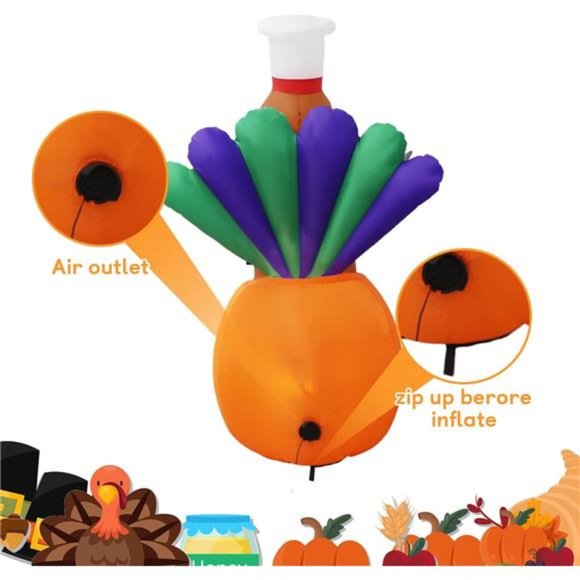 6ft Christmas Inflatable Outdoor Decorations, Chef Turkey with LED Lights - Picture 7 of 7